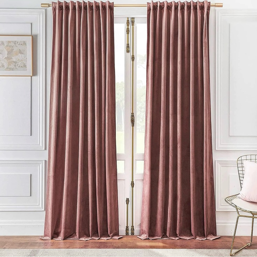 Rose pink velvet curtains. Set of 2. W52”xL84”. 2 sets available for purchase.